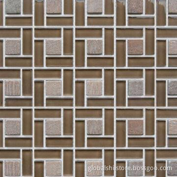 Crystal and Stone Glass Mosaics Tile, Glass Mixed Natural Marble Stone, 4 Colors, 8, 6, 4mm Thicknes